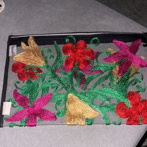 Floral Embroidered Transparent Clutch/bikini bag zip closure